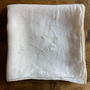 Hand Embroidered White Linen Tablecloth 40” Square European Openwork Hem Vintage